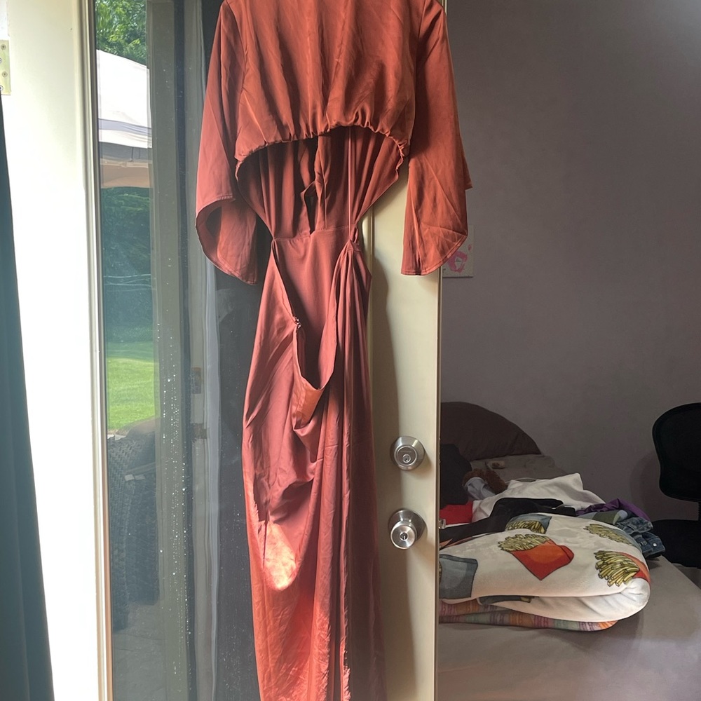 Dusty Red Satin Midi Cutout Dress